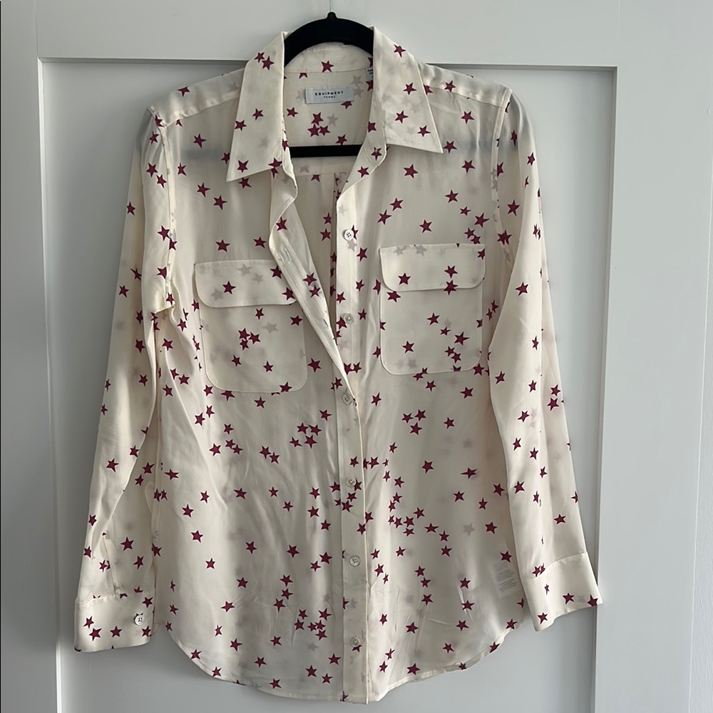 Star-Patterned Cream Blouse equipment 100% silk blouse